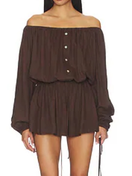 Tularosa Off-The-Shoulder Chocolate Brown Romper